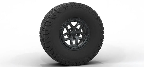 Black tire with a detailed tread pattern on a white background | Satin Black Finish with Hardware Kit