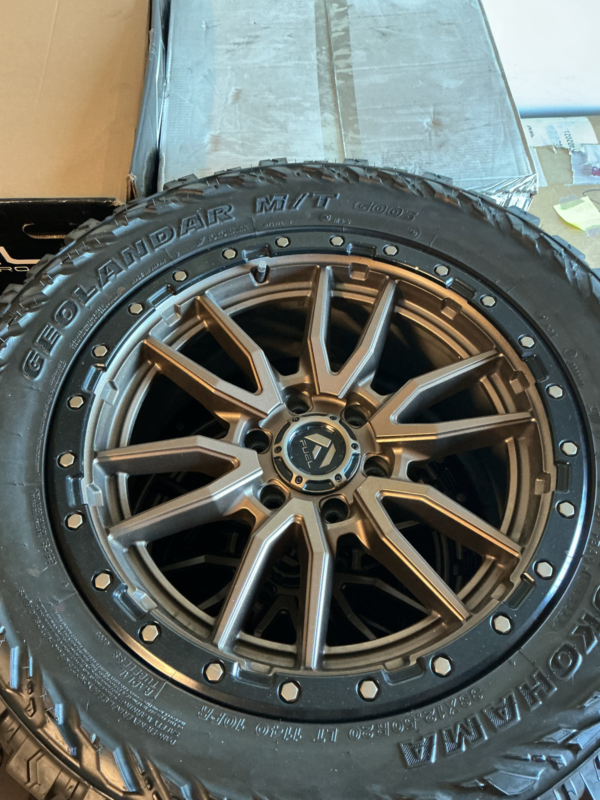 Fuel Rebel 20" Bronze wheels + 33" Yokohama Mud Terrains x 4