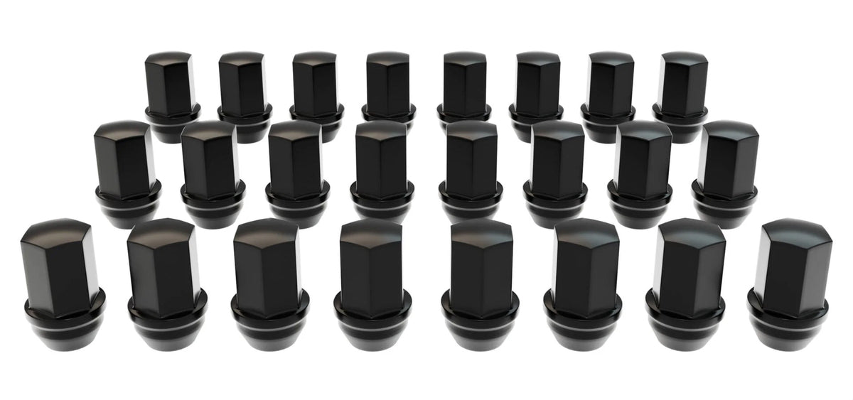 Set of black lug nuts on a white background | 24 Lug Nut Kit