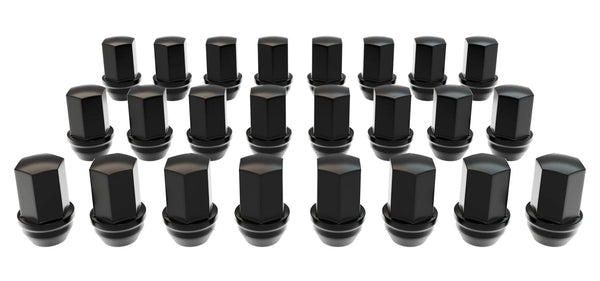 Set of black lug nuts on a white background | 24 Lug Nut Kit