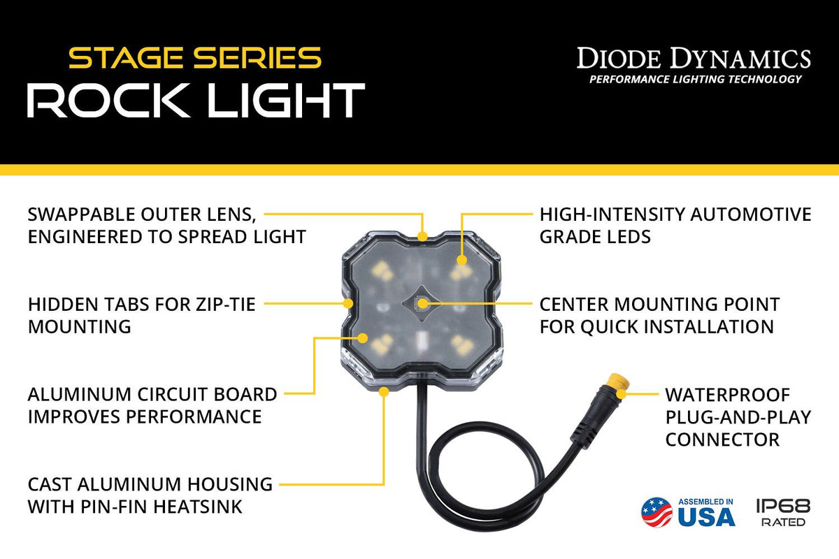 DIODE DYNAMICS RGBW Rock Light Installer Kit w/Controller (4-pack)